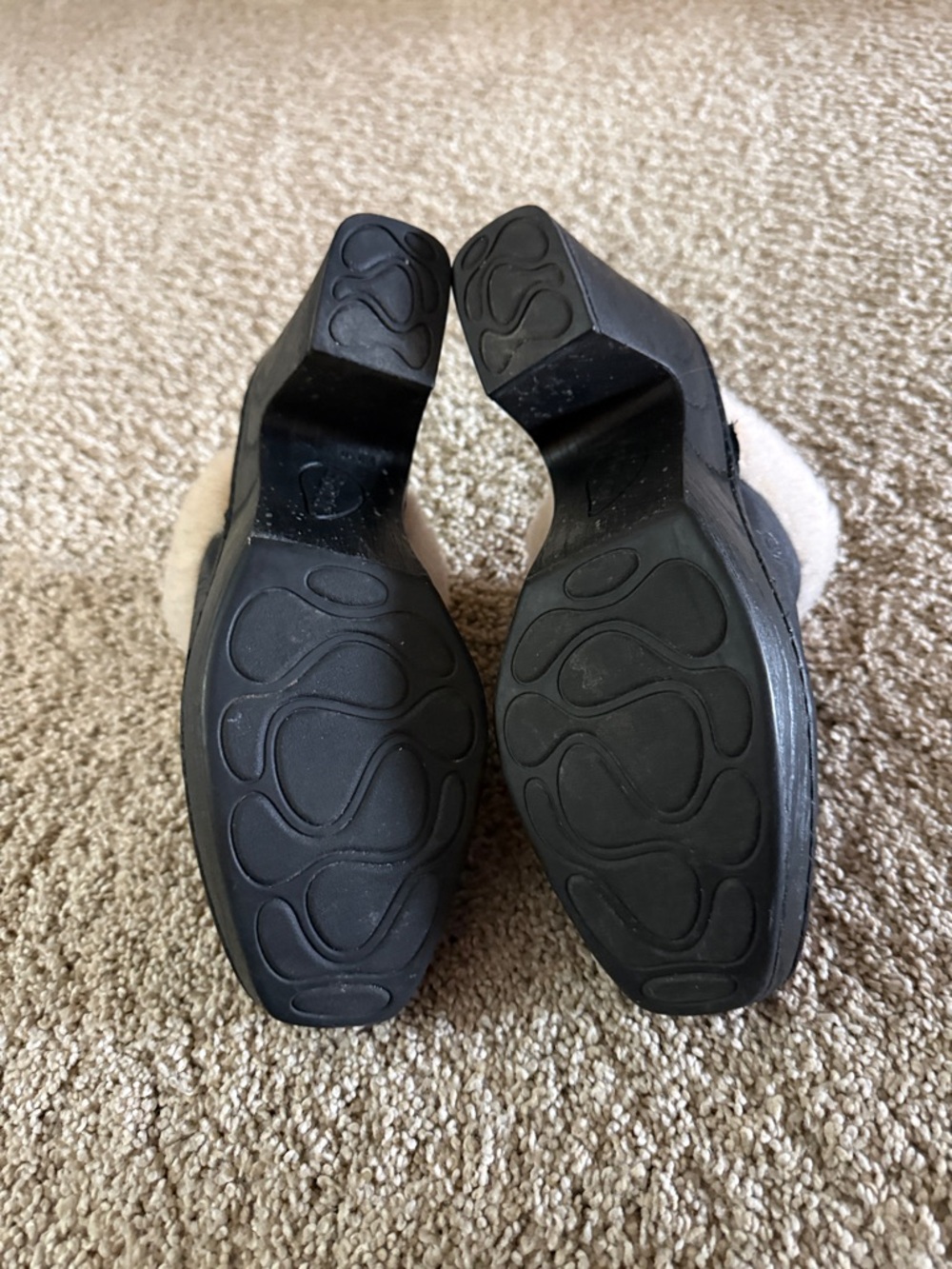 Born Black Leather Mules with Cream Shearling Trim - Picture 5 of 5